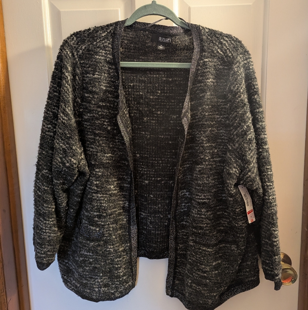 a.n.a Charcoal Heather Open-Front Knit Cardigan - Size 2X